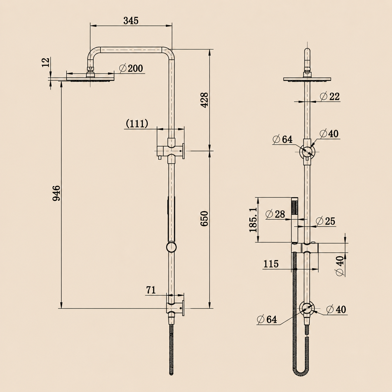 Seville Antique Brass Dual Shower Unit with Diverter