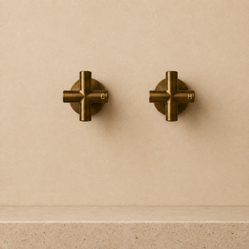 Seville Antique Brass Cross Handle Taps