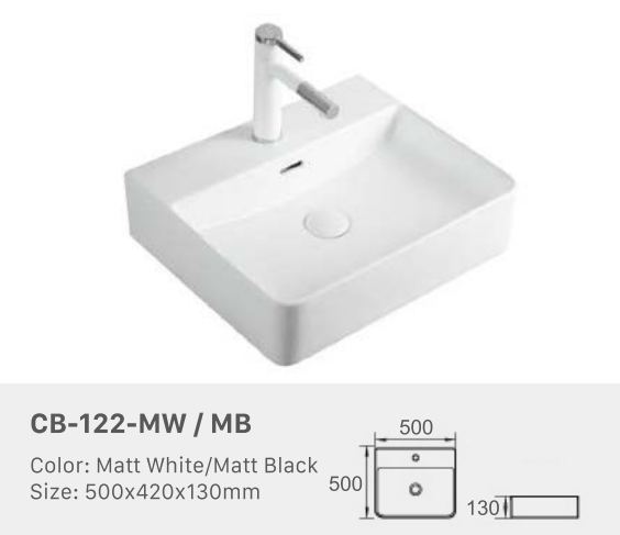 CB-122 Rectangular Ceramic Countertop Basin – 500mmx420mmx130mm