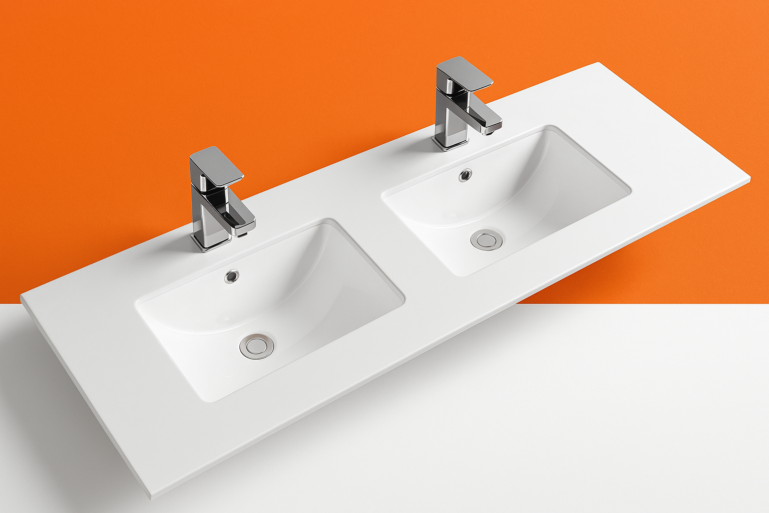 1800mm Double Bowl Vanity Top – Ceramic Twin Basin with Tap Hole Options