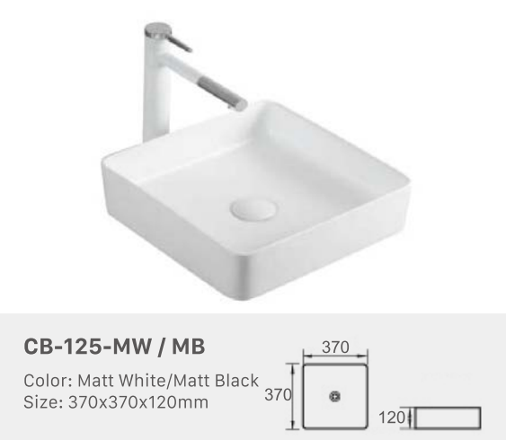 Square Countertop Ceramic Basin – Matte Finish 370mmx370mmx120mm
