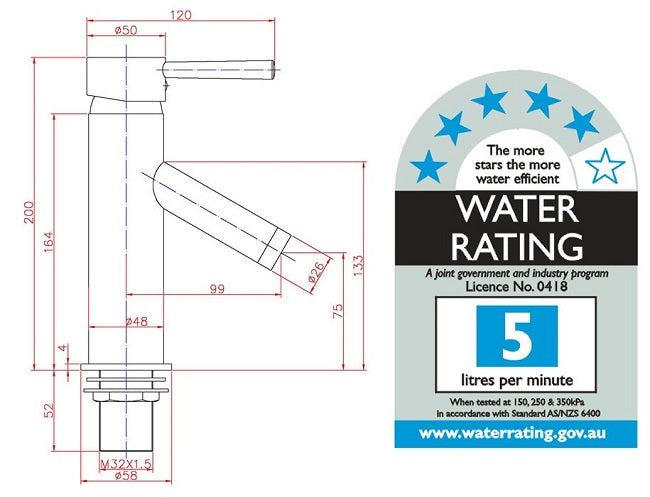 Round Basin Mixer 40mm cartridge