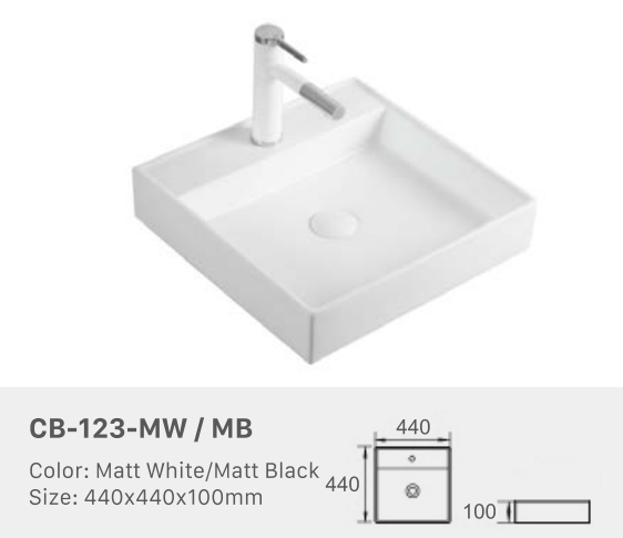 Square Ceramic Countertop Basin – 440mmx440mmx100mm