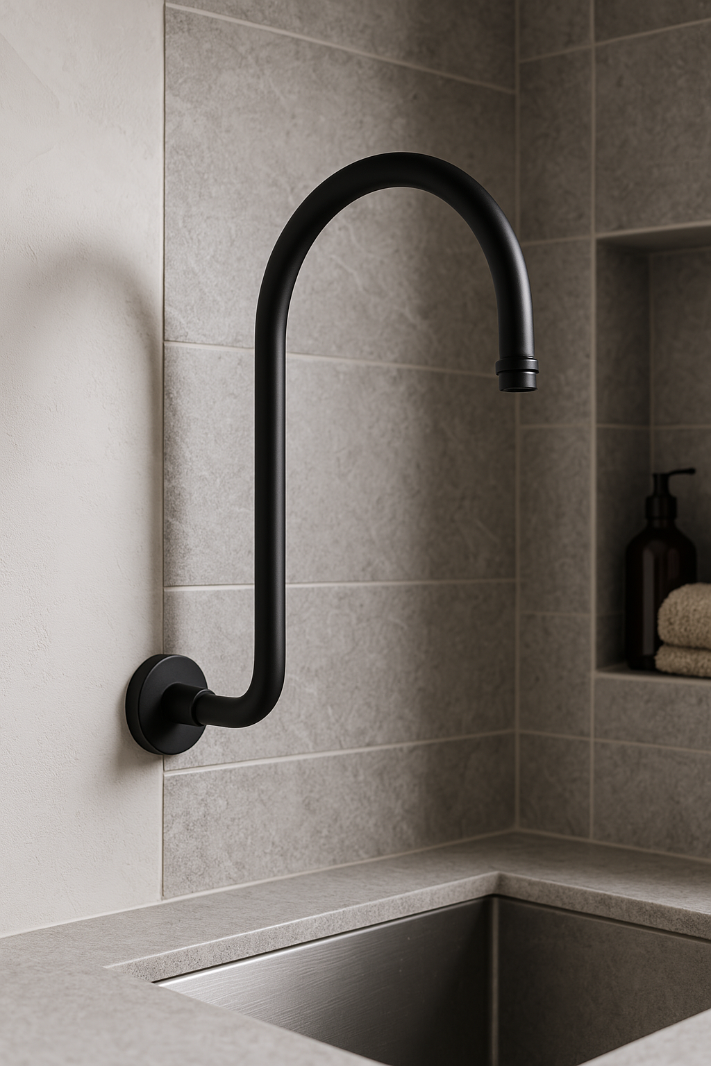 310 x 280 Onix Black Round Wall Mounted Shower Arm