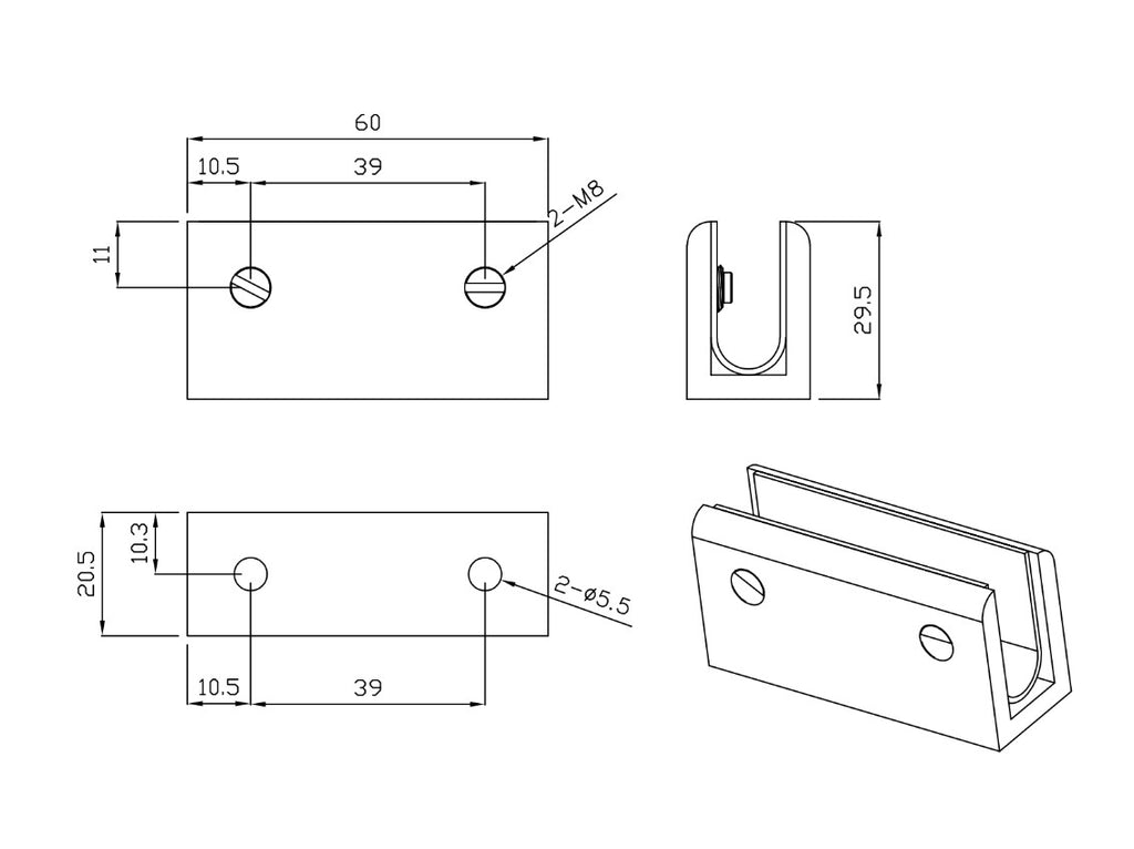 Valencia Brushed Nickel Shower Glass Clamp