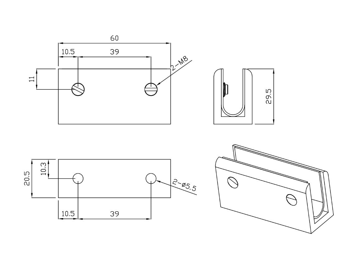 Valencia Brushed Nickel Shower Glass Clamp