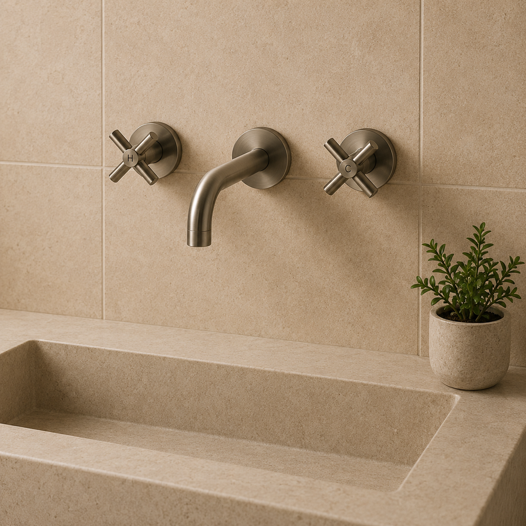 Valencia Brushed Nickel Cross Handle Taps