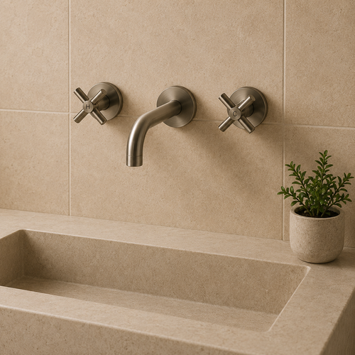 Valencia Brushed Nickel Cross Handle Taps