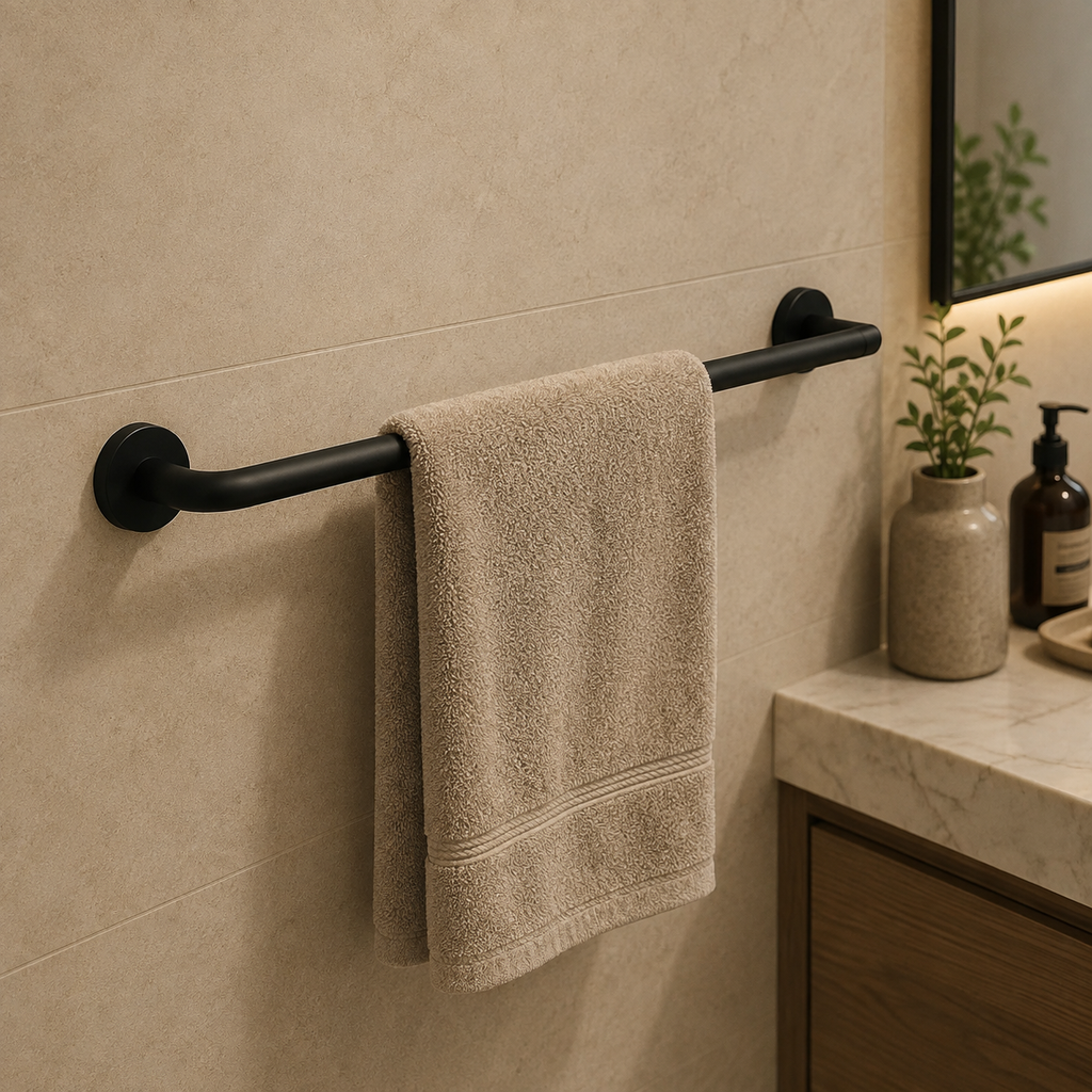 Black Round Towel Rail 750mm