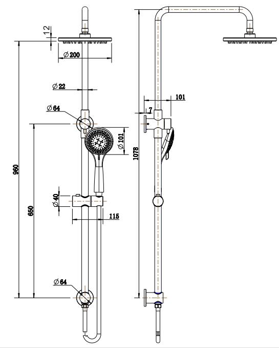 Onix Black Round One Function Shower Unit