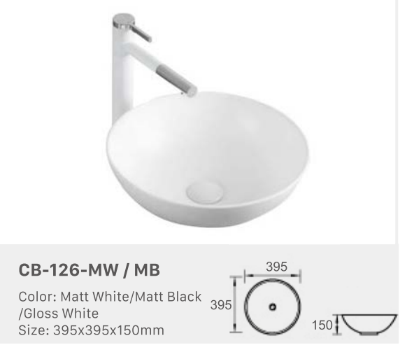 Round Countertop Basin – Matte Black Ceramic Vessel Sink 395mmx395mmx150mm