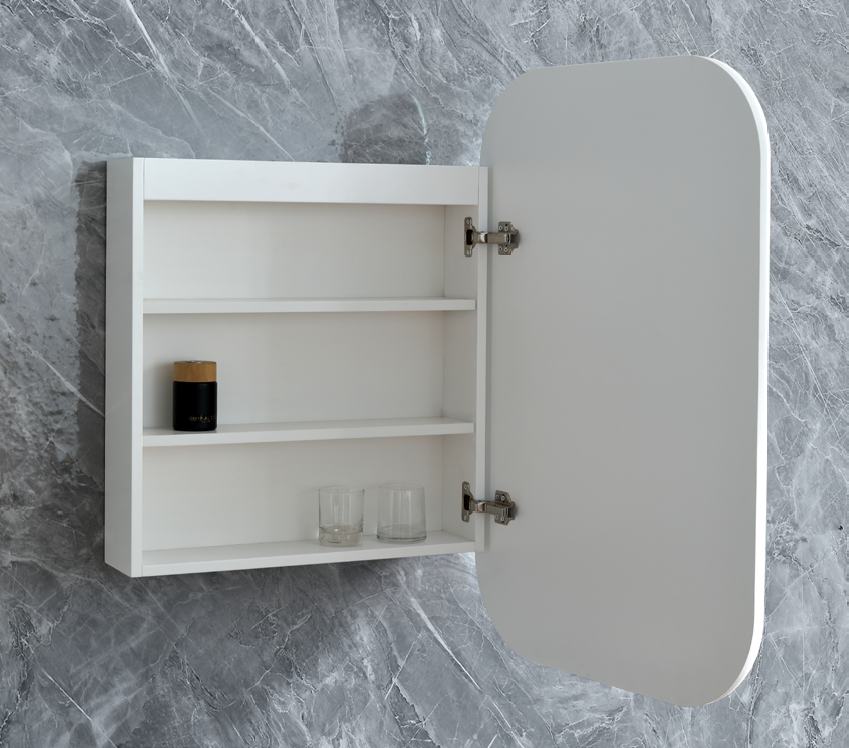 600mm Eric Round Corner LED Shaving Cabinet – Soft Close Mirror Door