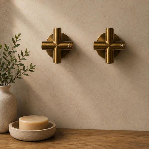Seville Antique Brass Cross Handle Taps