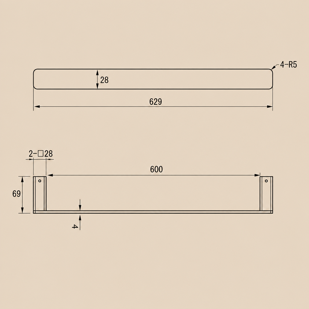 Black Single Towel Rail