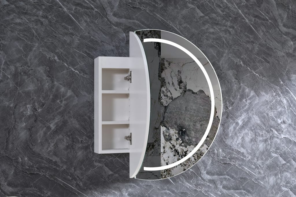 800mm LED Pearl Round Edge Shaving Cabinet – Natural Timber or Matt White Finish