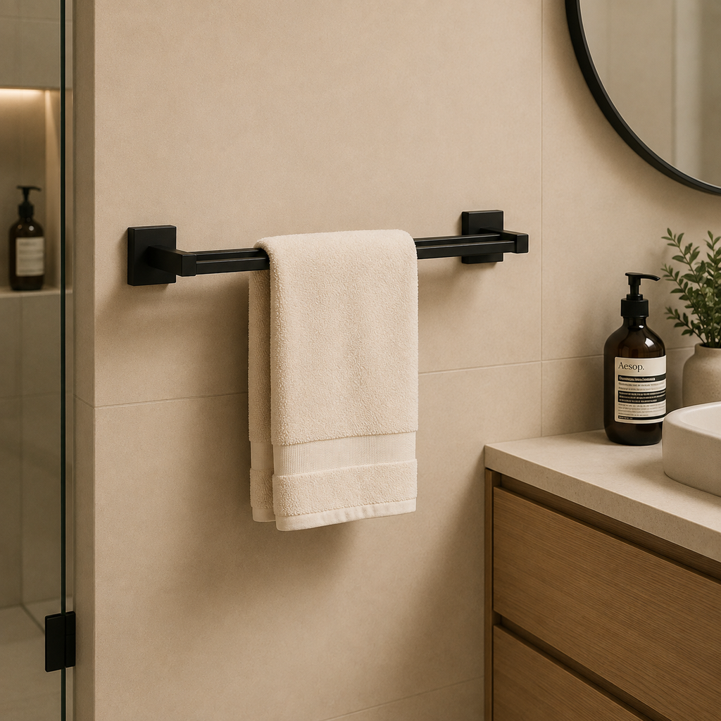 Black Square Double Towel Rail