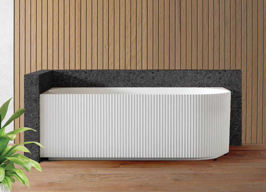 Anika 1500mm Back-to-Wall Freestanding Bath – Contemporary Fluted Acrylic Tub