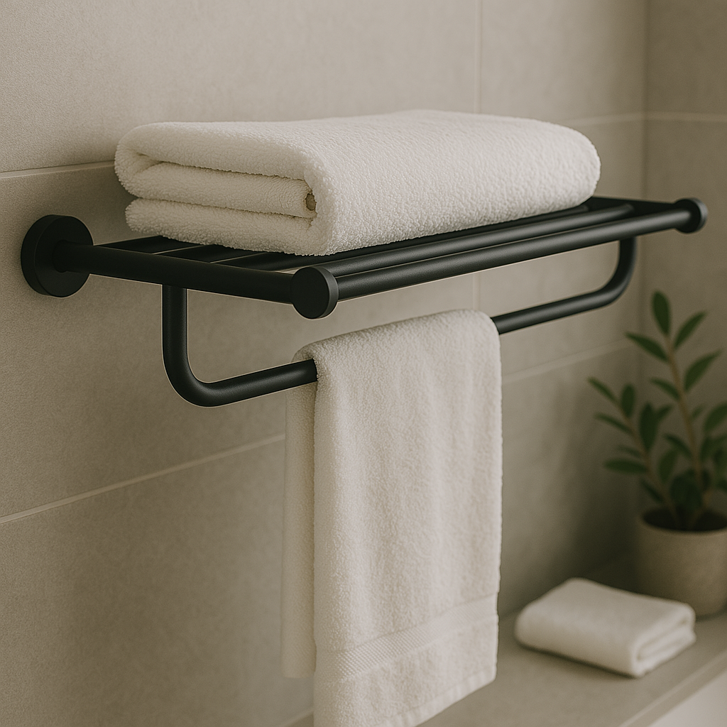 Onix Black Round Bath Towel Shelf