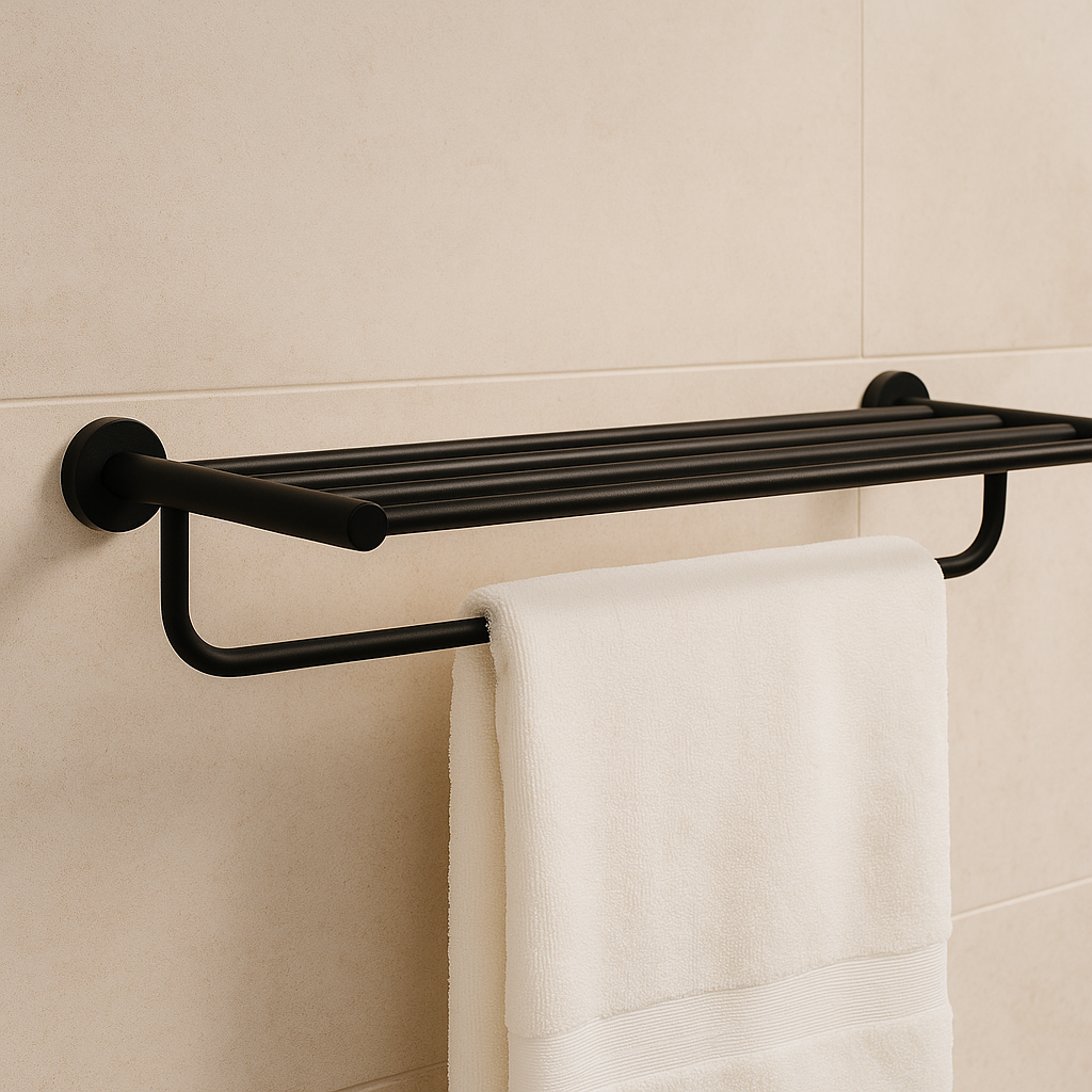 Onix Black Round Bath Towel Shelf