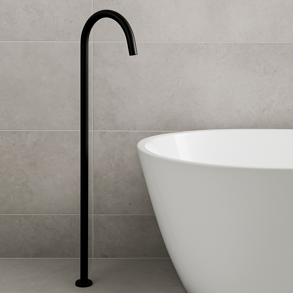 Black Square Floor Bath Spout