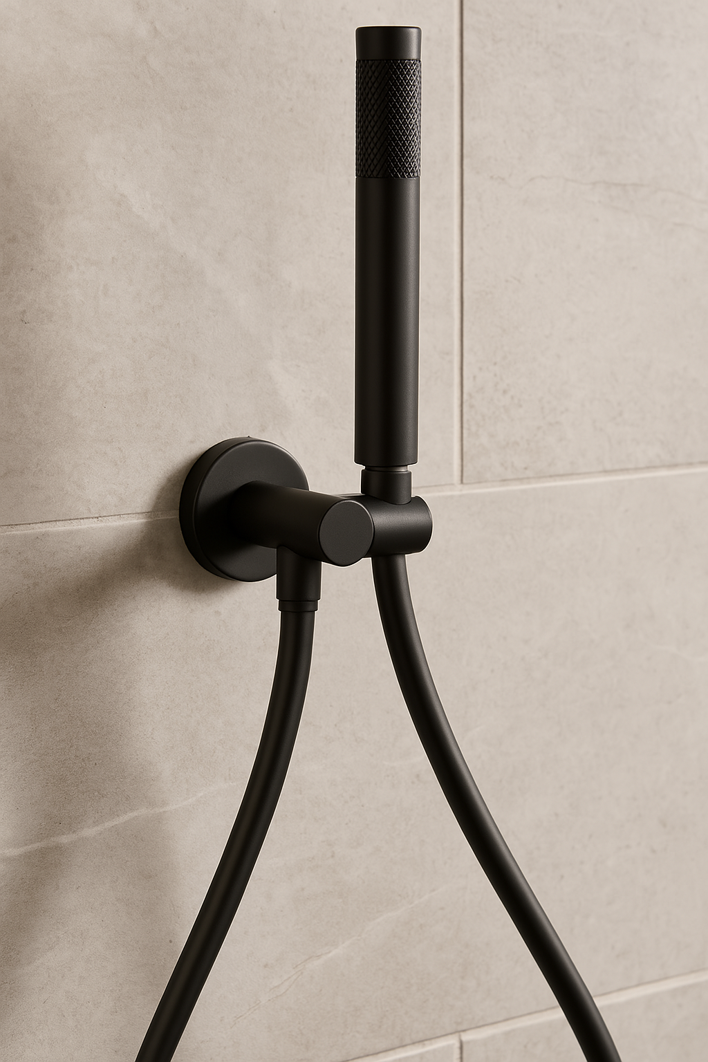 Black Round Shower Unit on Bracket