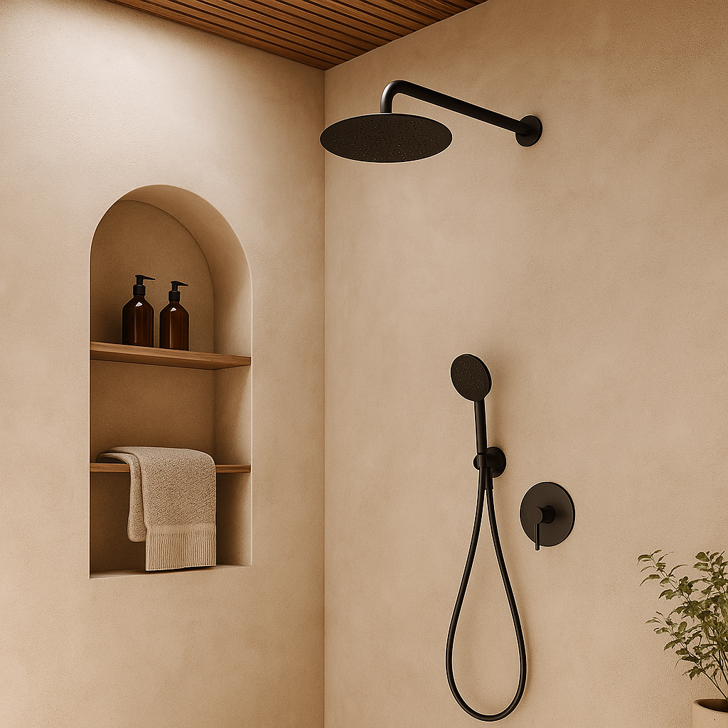 Black Round Shower Unit on Bracket