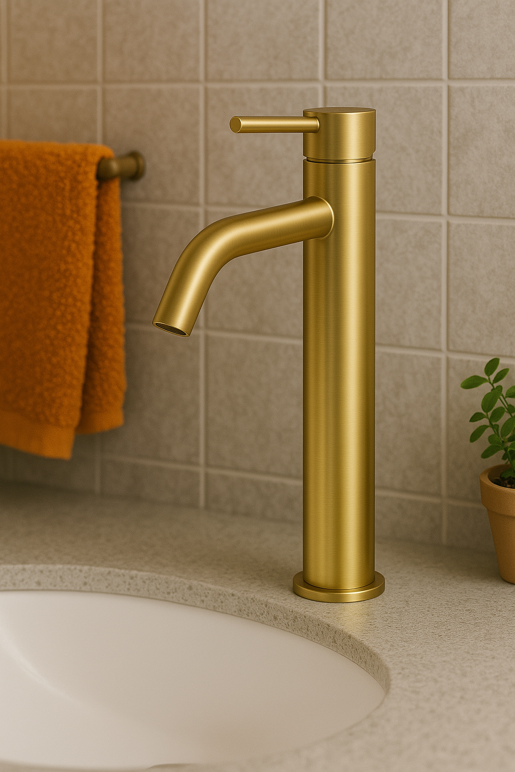Marbella Brushed Gold Tall Basin Mixer