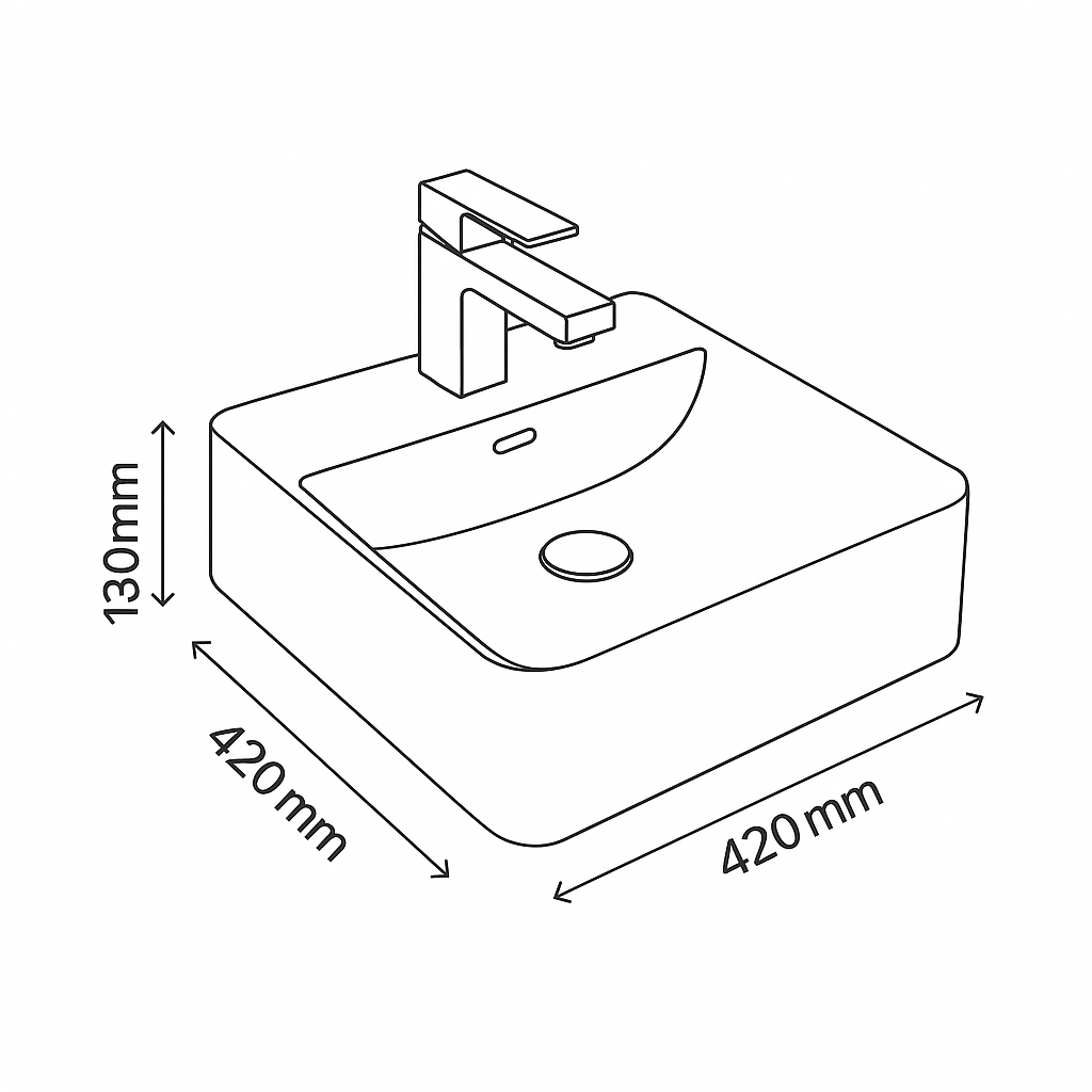 CB-121 Square Ceramic Countertop Basin –  420mmx420mmx130mm