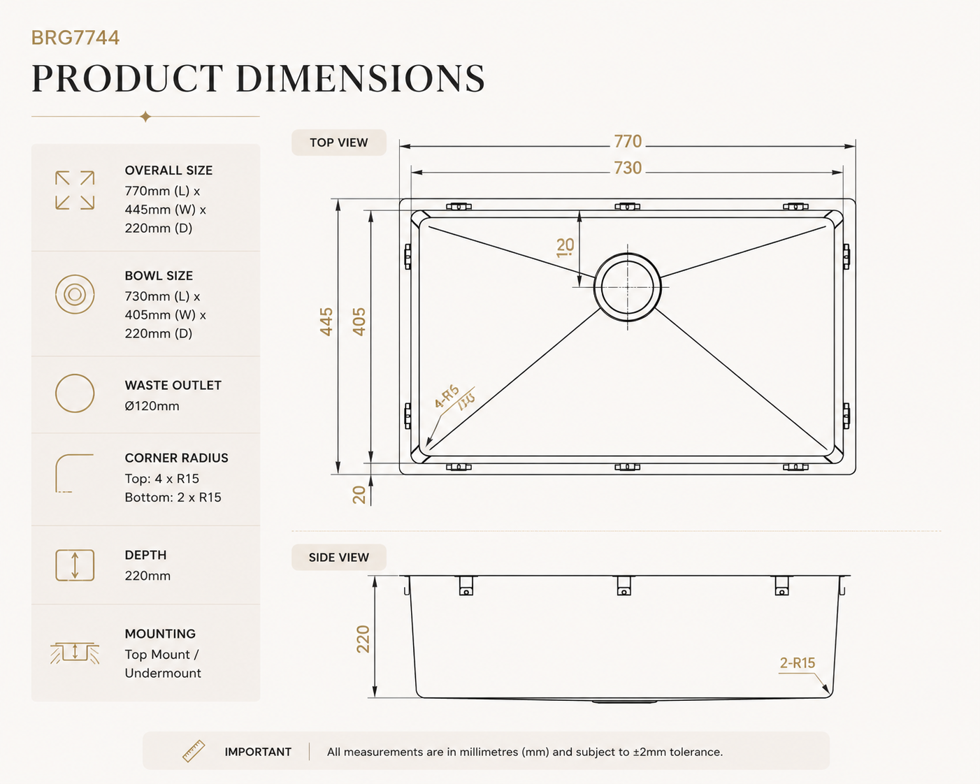 Square Sink 770*445*220 mm