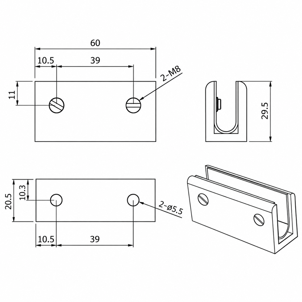 Valencia Brushed Nickel Shower Glass Clamp
