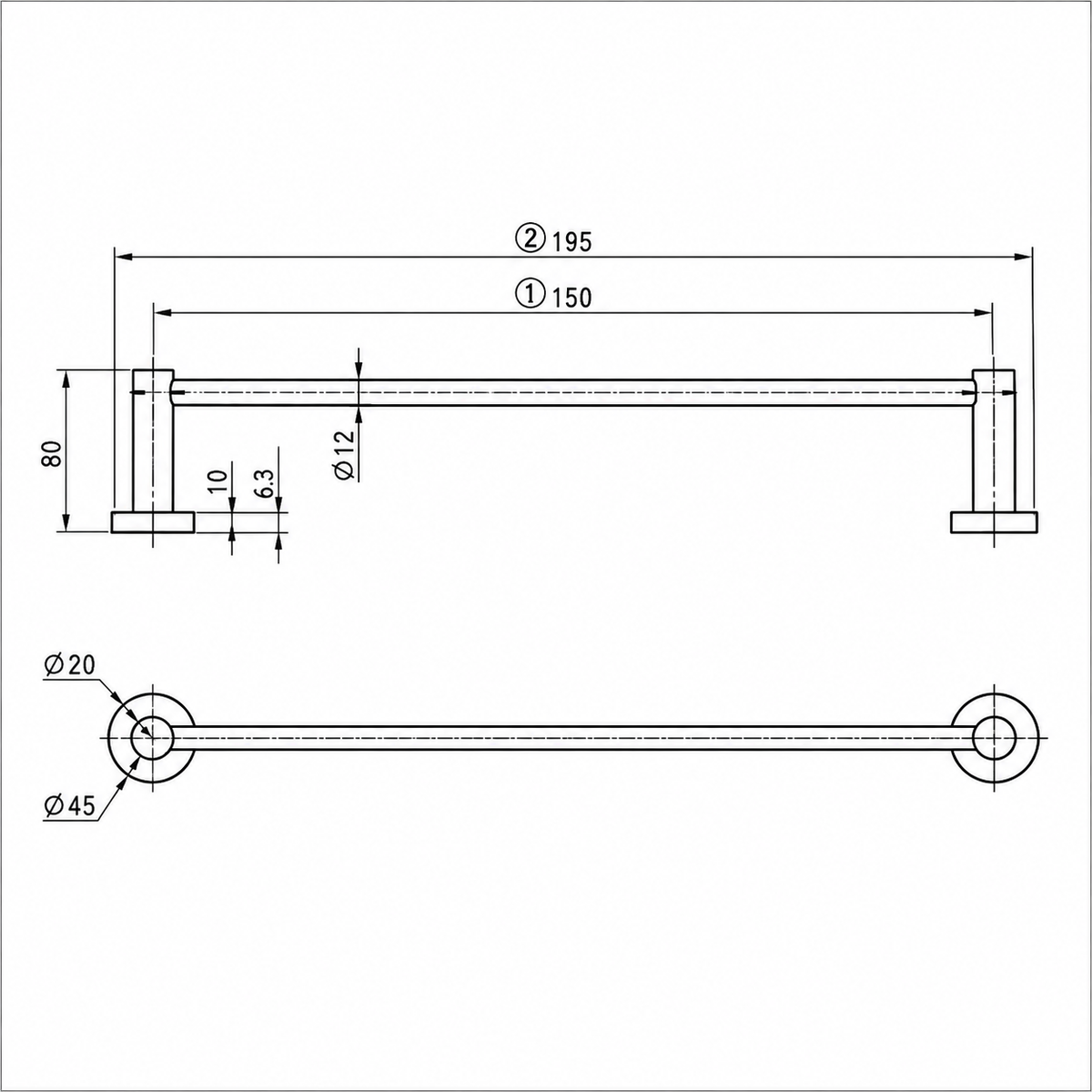 Chrome Round Single Towel Rail 750mm