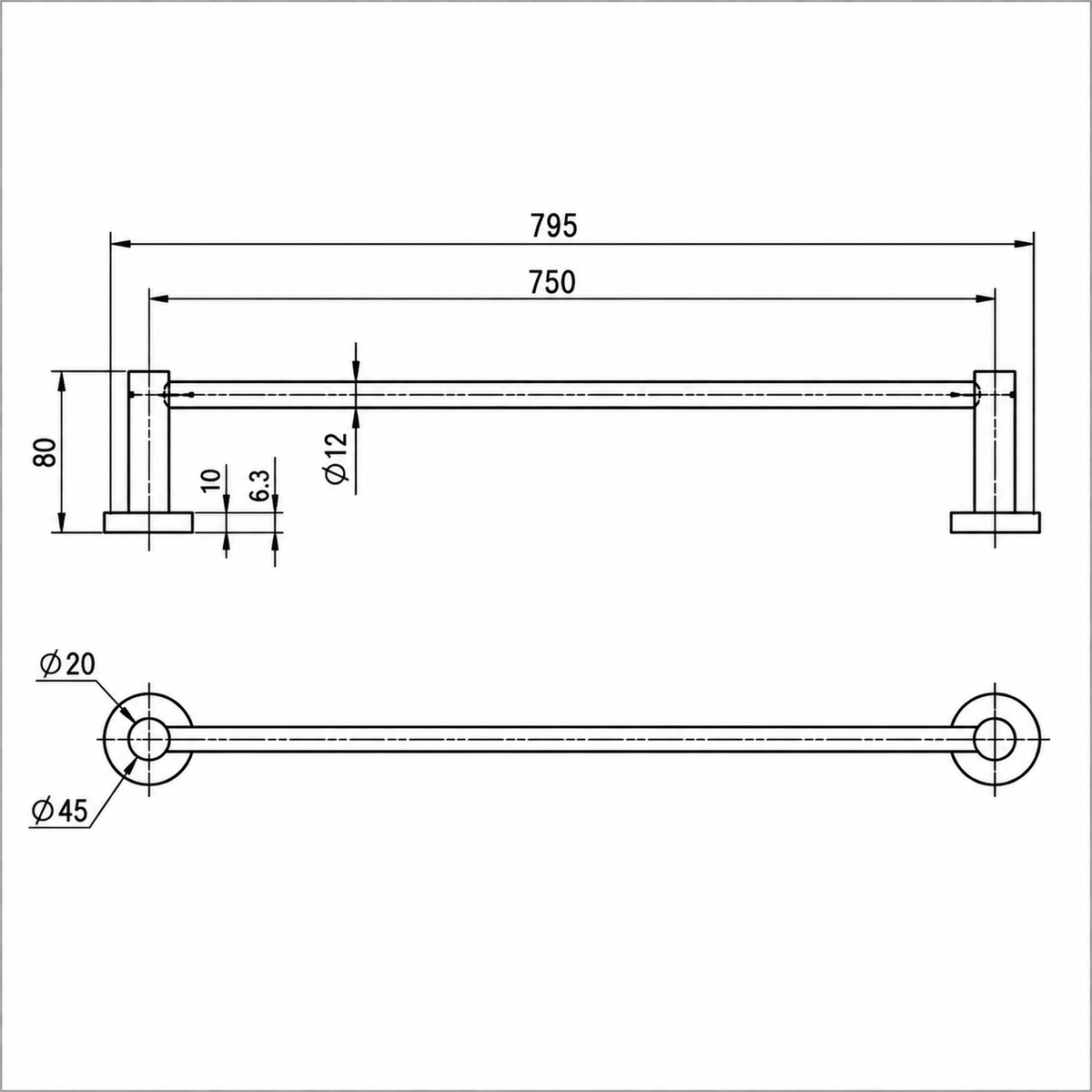 Valencia Brushed Nickel Round Towel Rail 750mm