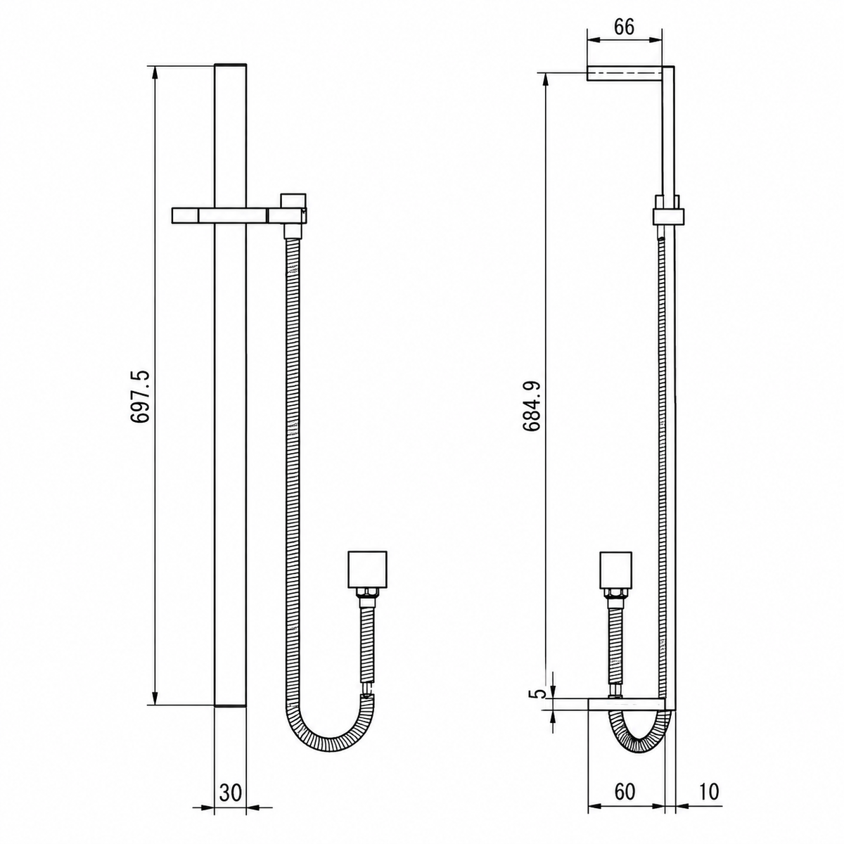 Onix Black Square Shower Hose & Sprayer