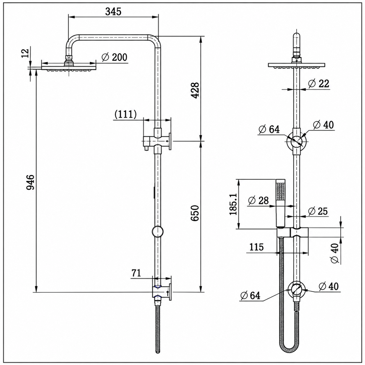 Cordoba Gunmetal Dual Shower with Diverter