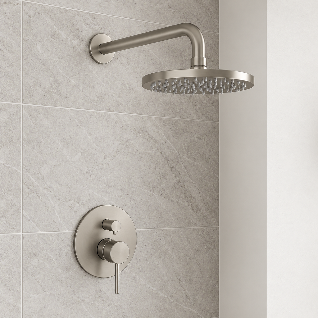 Valencia Brushed Nickel Showerhead on Wall Mounted Arm