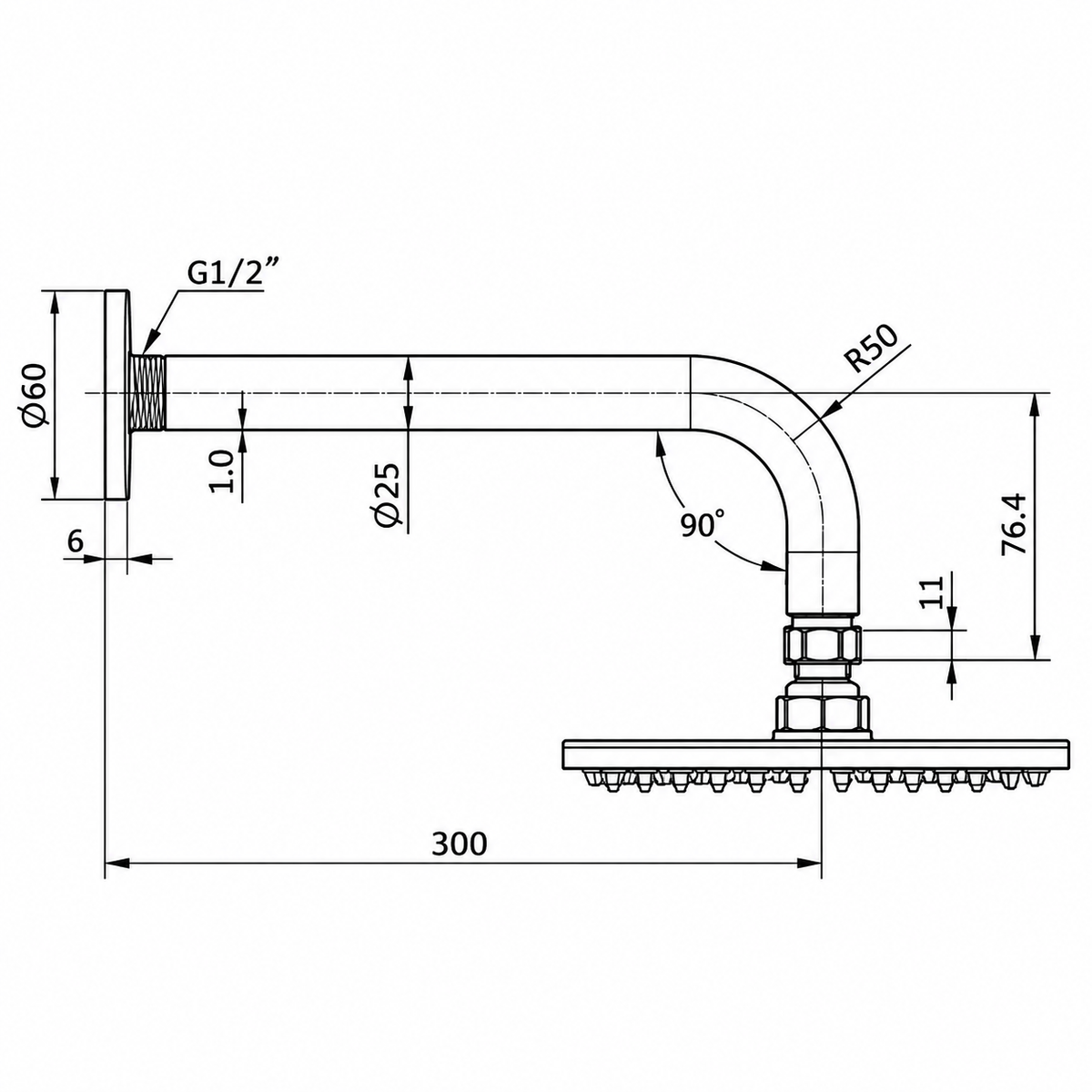 Valencia Brushed Nickel Showerhead on Wall Mounted Arm