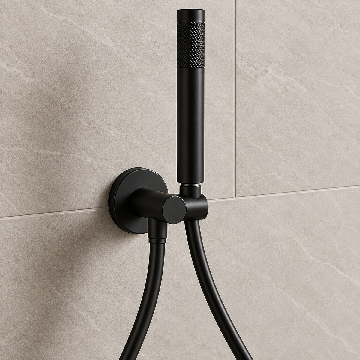Black Round Shower Unit on Bracket