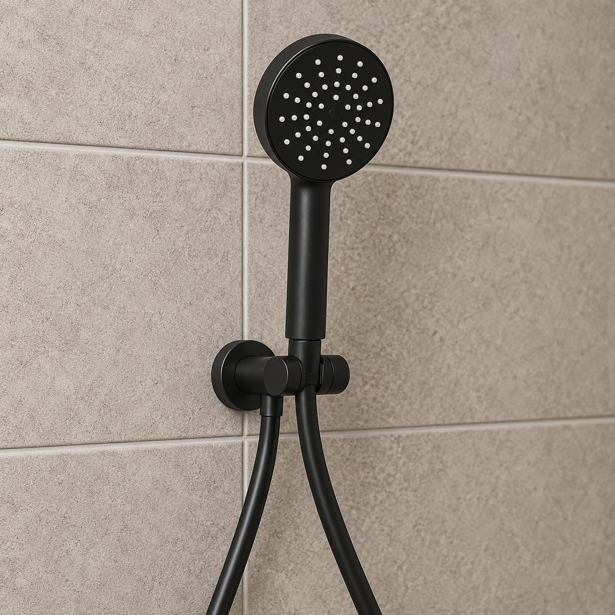 Black Round Shower Unit on Bracket