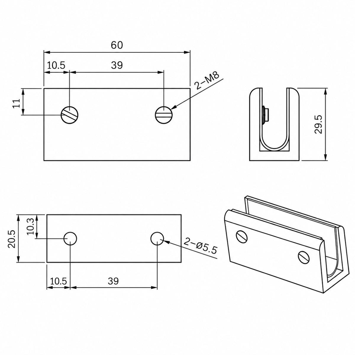 Black Shower Glass Clamp