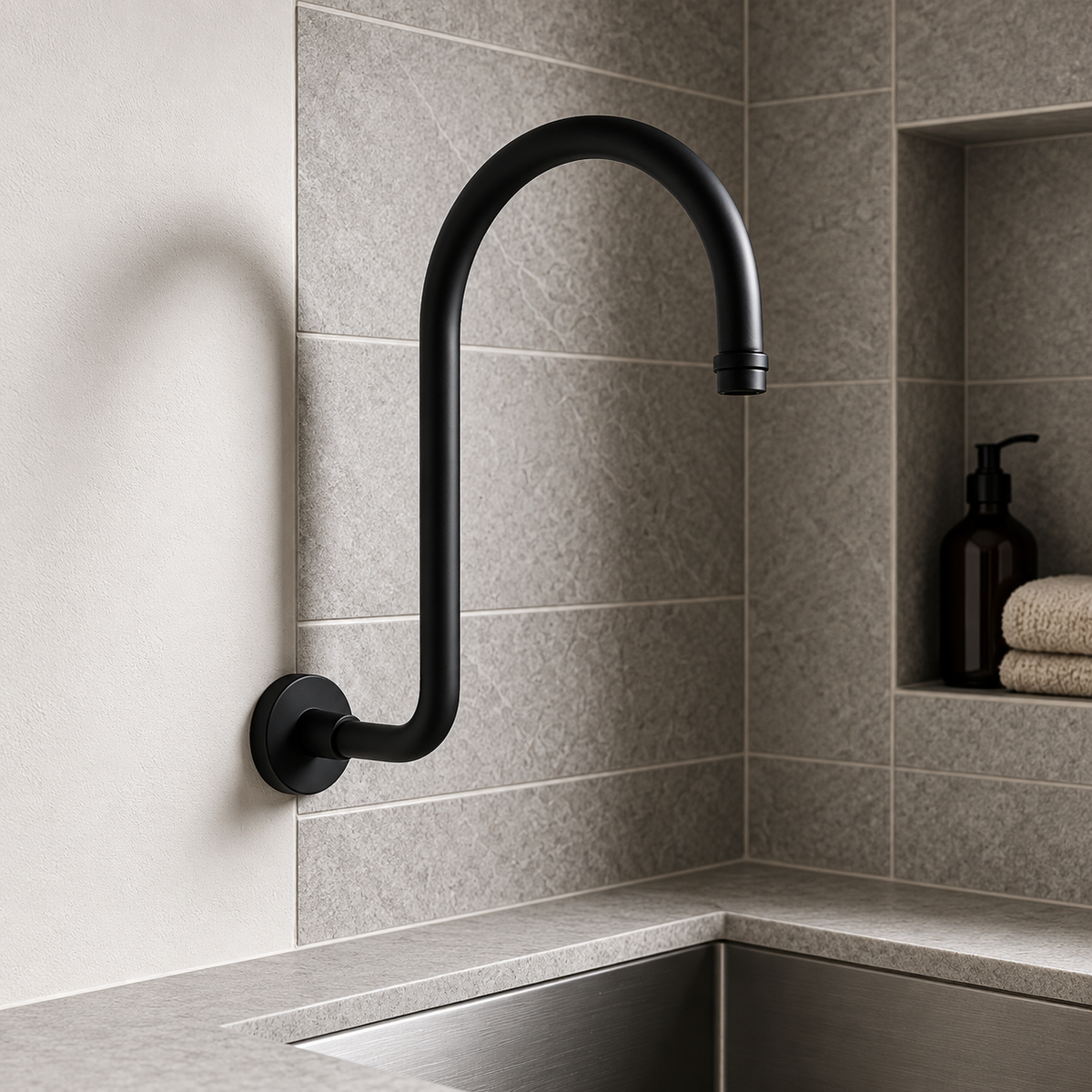 310 x 280 Onix Black Round Wall Mounted Shower Arm