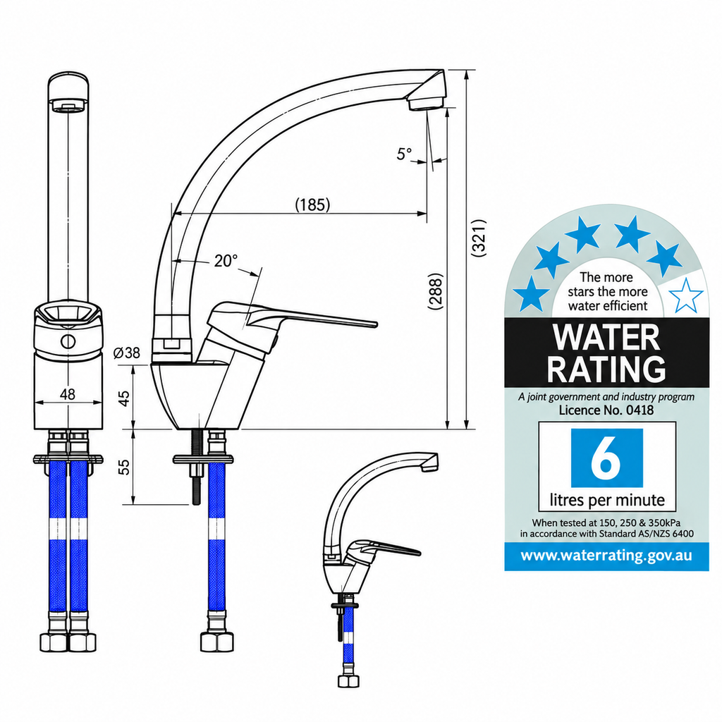 Duck Handle Kitchen Mixer 40mm cartridge