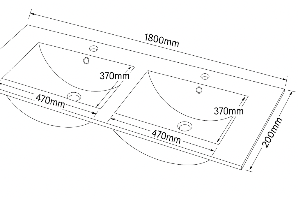 Double Bowl Vanity Top – Gloss White Wave Slimline Ceramic Basin1800mmx460mmx200mm