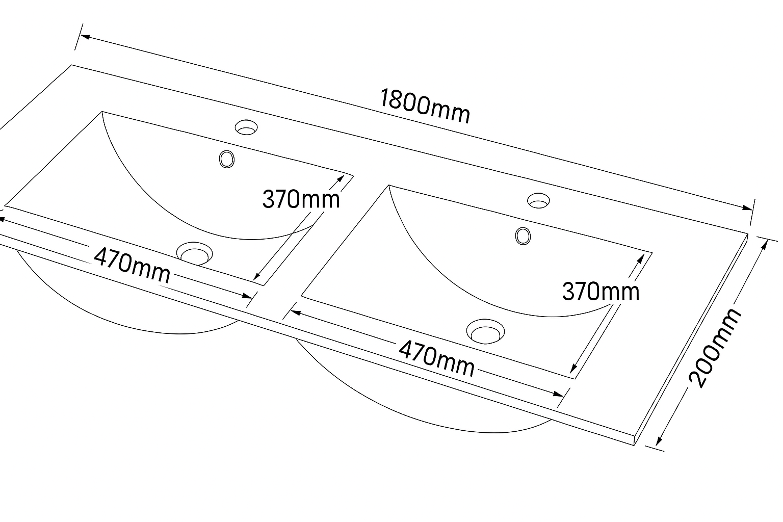 Double Bowl Vanity Top – Gloss White Wave Slimline Ceramic Basin1800mmx460mmx200mm