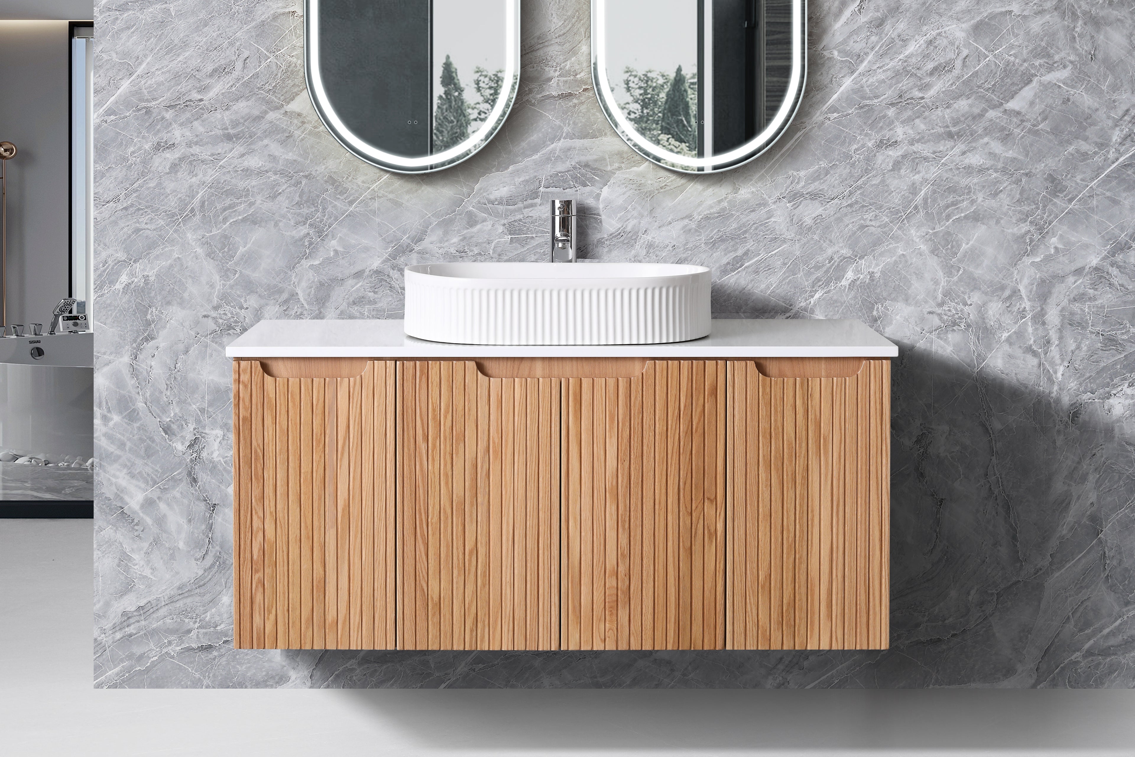 Duplex 520mm Wall Hung Vanity 1500mm – Grooved Panel Design with Organisers