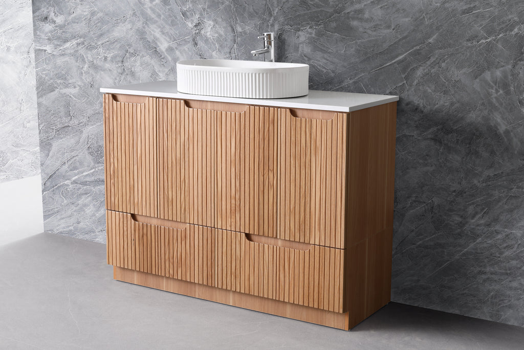 Duplex 855mm Floor Standing Vanity 1500mm– Grooved Panel with Soft Closing Drawers