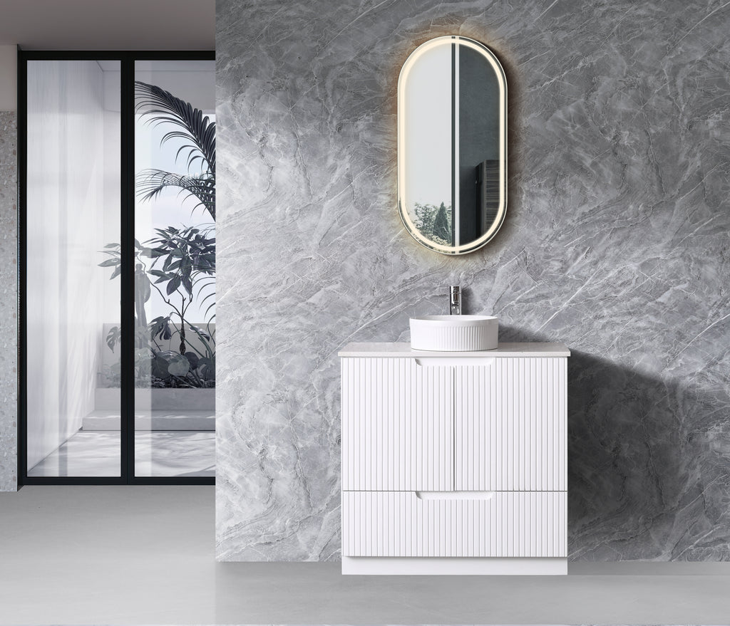 Duplex 855mm Floor Standing Vanity 750mm– Grooved Panel with Soft Closing Drawers