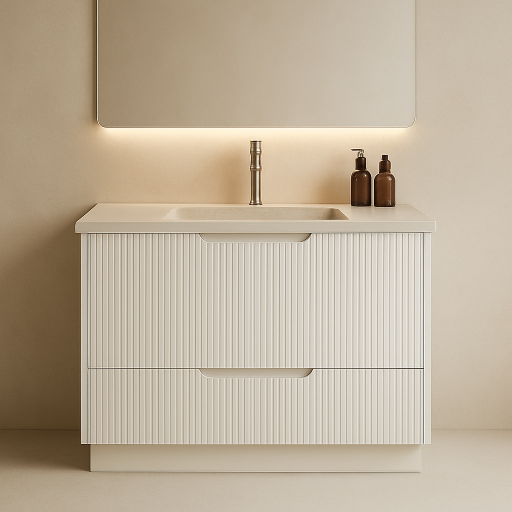Duplex 855mm Floor Standing Vanity 750mm– Grooved Panel with Soft Closing Drawers