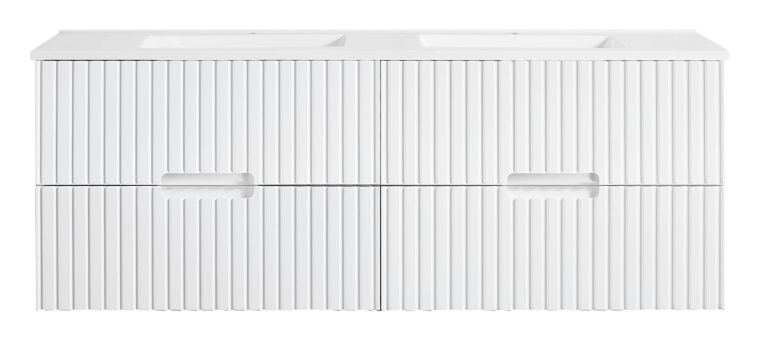 Elena 460mm Wall Hung Vanity 1500mm DB– Grooved Panel Design in Antica Timber, Matt White & Matt Black