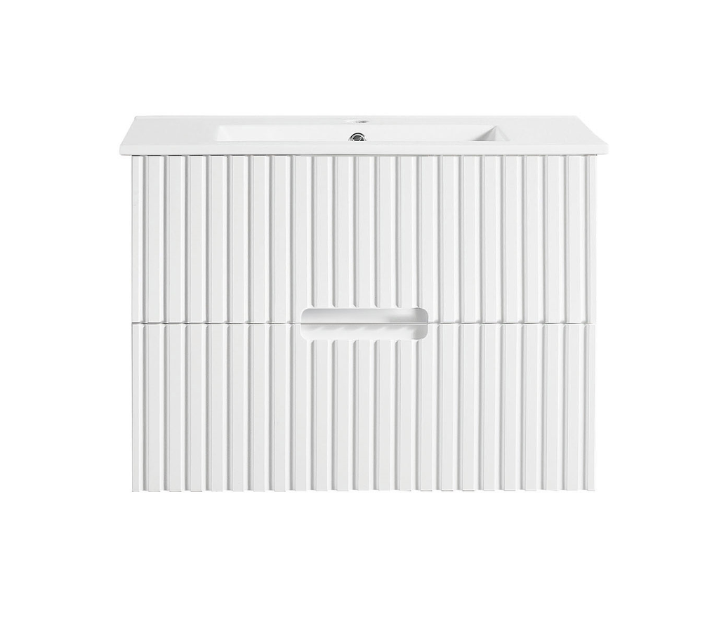 Elena 460mm Wall Hung Vanity 750mm– Grooved Panel Design in Antica Timber, Matt White & Matt Black