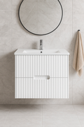 Elena 460mm Wall Hung Vanity 750mm– Grooved Panel Design in Antica Timber, Matt White & Matt Black